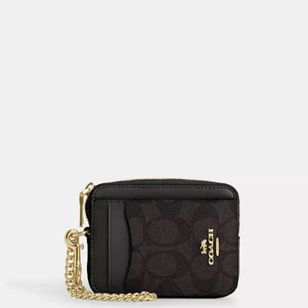 Coach Signature Black Wallet with Gold Chain